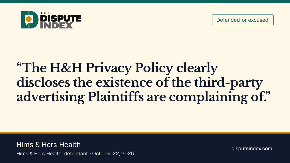 Quote card: Hims & Hers Health, Hims argues its disclosures defeat the FTC's privacy theory