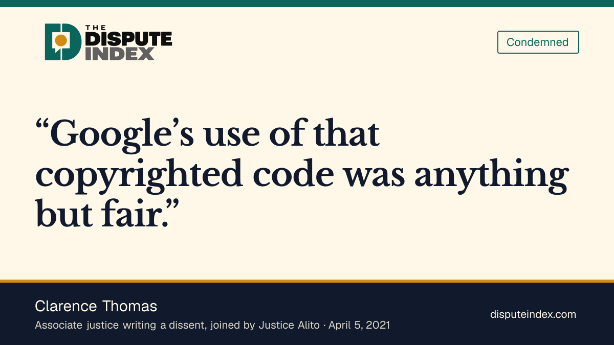 Quote card: Clarence Thomas, Clarence Thomas rejects the majority's fair-use analysis