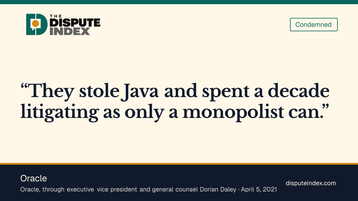 Quote card: Oracle, Oracle criticizes Google's copying and the ruling's competition effects