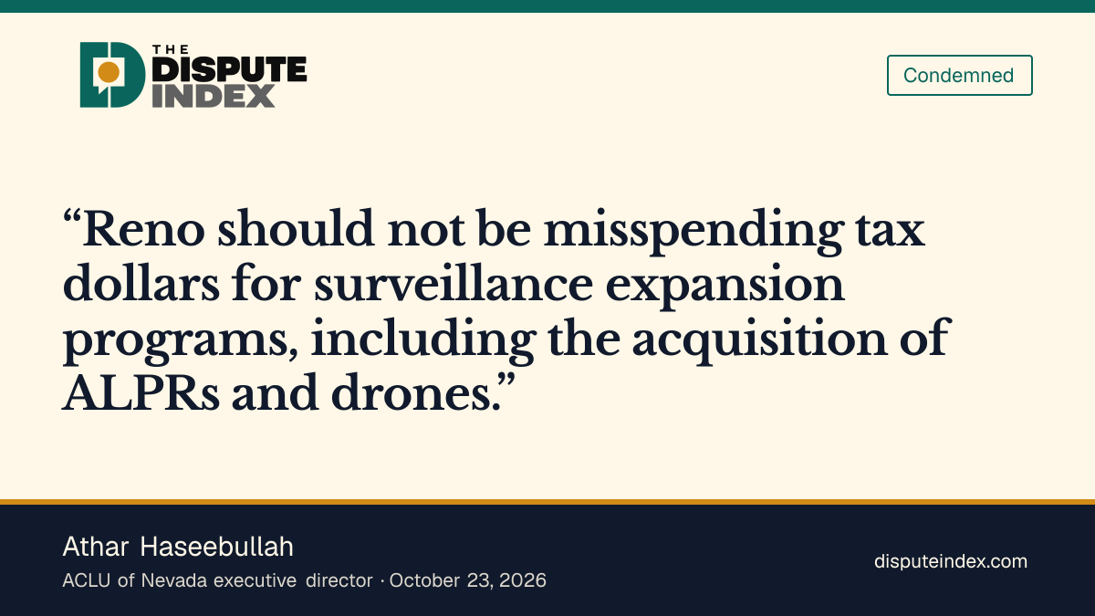 Quote card: Athar Haseebullah, Haseebullah criticizes Reno's surveillance expansion