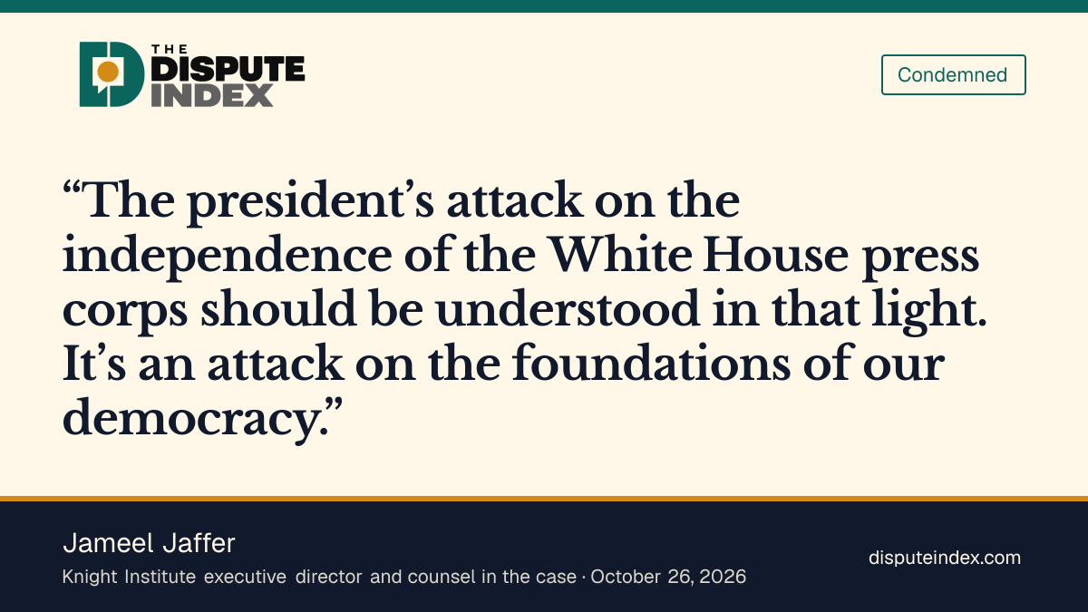 Quote card: Jameel Jaffer, Jaffer calls the restrictions an attack on democratic foundations