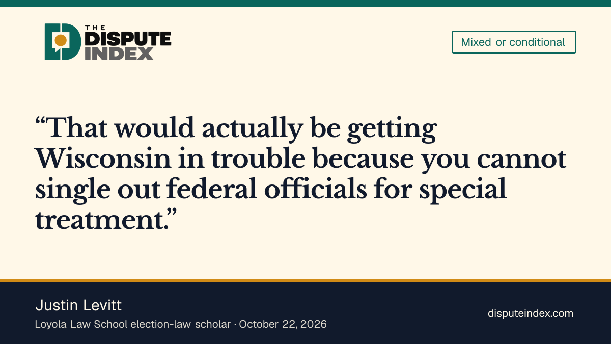 Quote card: Justin Levitt, Levitt says banning ICE from the polls entirely would get Wisconsin in trouble
