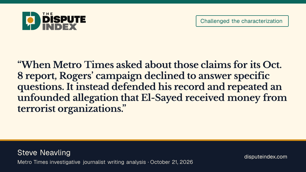 Quote card: Steve Neavling, Neavling calls Rogers's terrorist-funding allegation unfounded