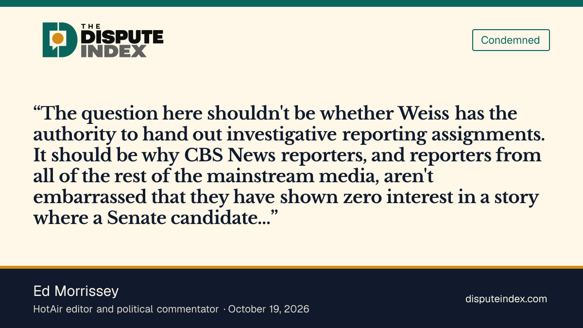 Quote card: Ed Morrissey, Morrissey says the media ignore a candidate "supported by foreign terrorist organizations"
