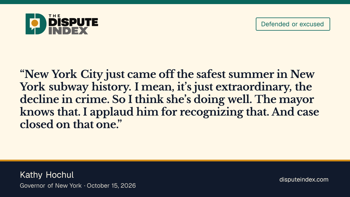 Quote card: Kathy Hochul, Hochul calls Mamdani's decision to retain Tisch smart