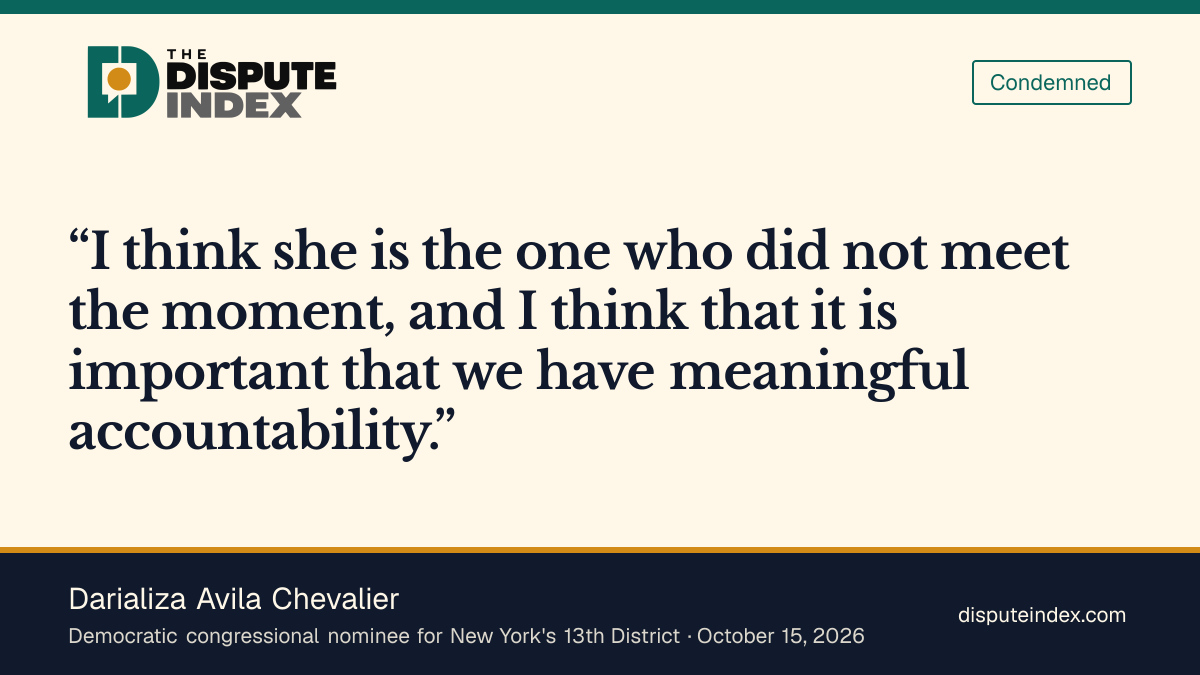 Quote card: Darializa Avila Chevalier, Chevalier reaffirms resignation demand after hearing Mamdani's defense