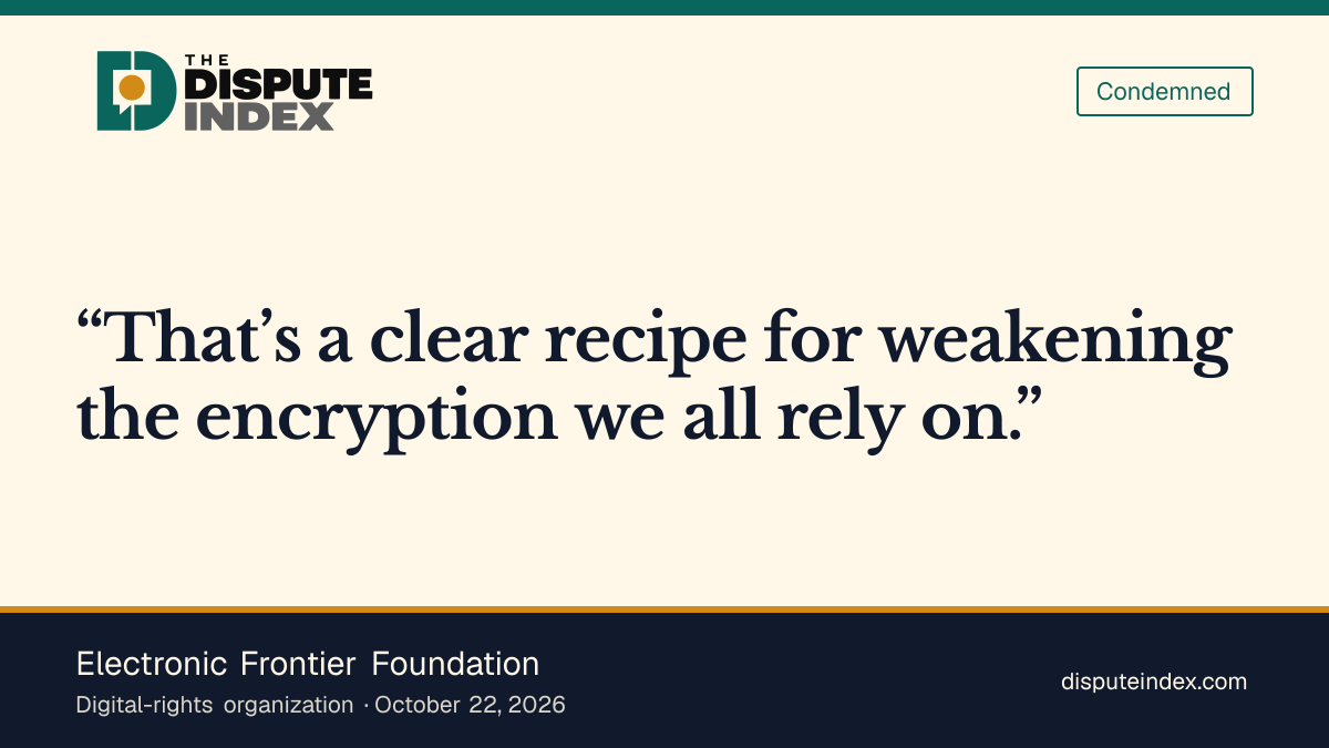 Quote card: Electronic Frontier Foundation, EFF urges Canadians to tell the Senate to stop Bill C-22