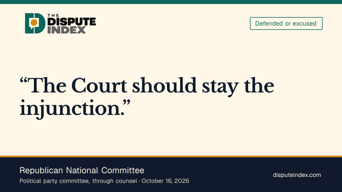 Quote card: Republican National Committee, RNC argues that the student-ID injunction risks election disruption