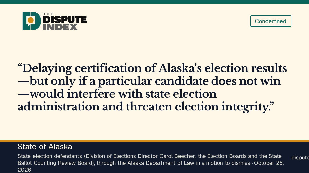 Quote card: State of Alaska, Alaska's election officials say DOJ's requested relief would threaten election integrity
