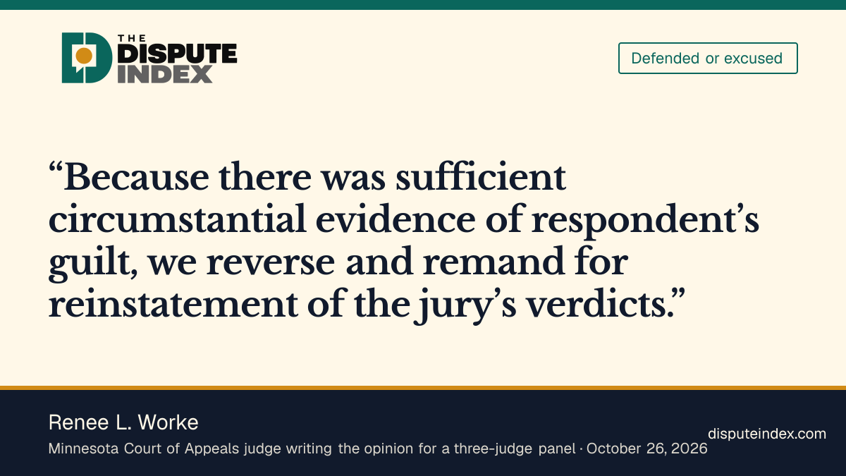 Quote card: Renee L. Worke, Court of Appeals panel finds sufficient evidence to reinstate the verdicts