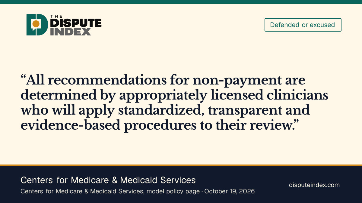 Quote card: Centers for Medicare & Medicaid Services, CMS says licensed clinicians determine nonpayment recommendations