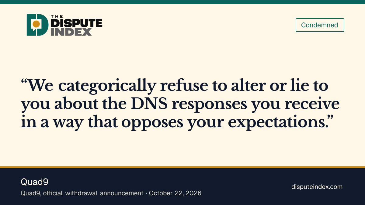 Quote card: Quad9, Quad9 refuses to alter DNS responses to comply with the French blocking ruling