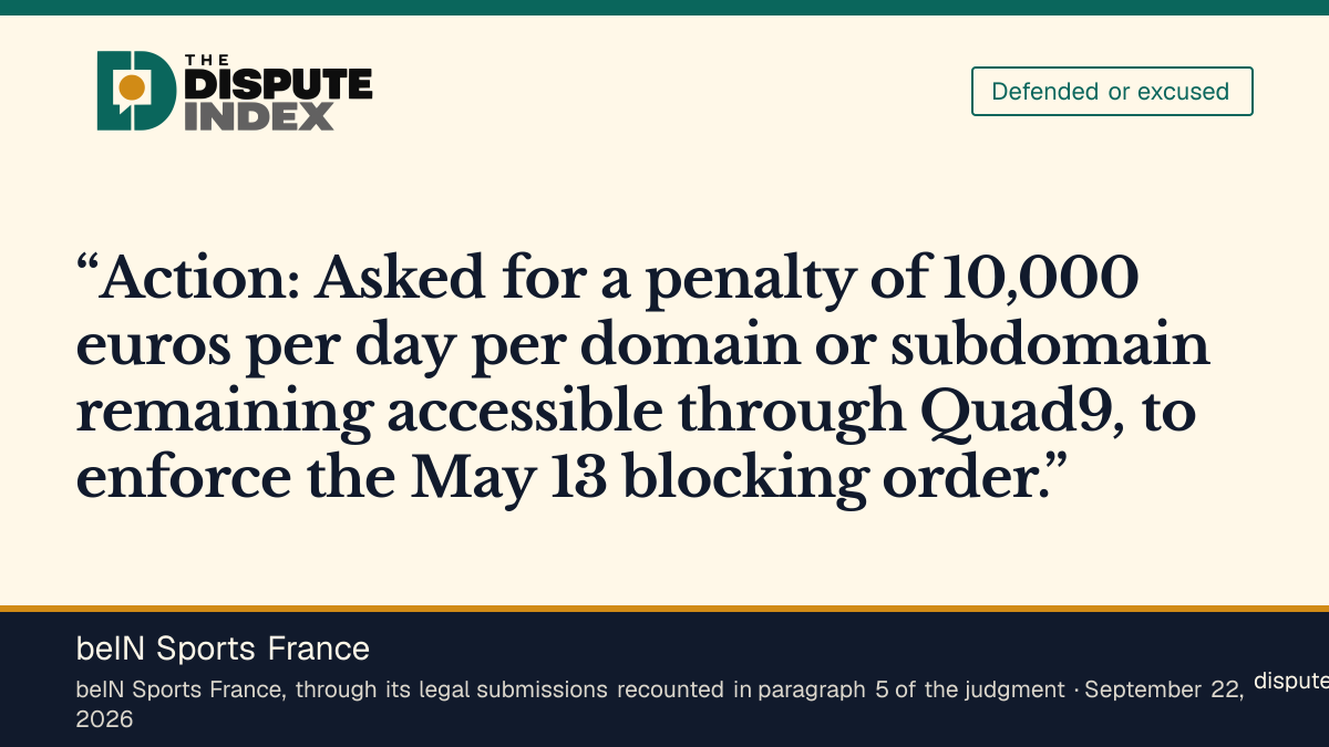 Quote card: beIN Sports France, beIN asks the court to enforce the blocking order with daily penalties
