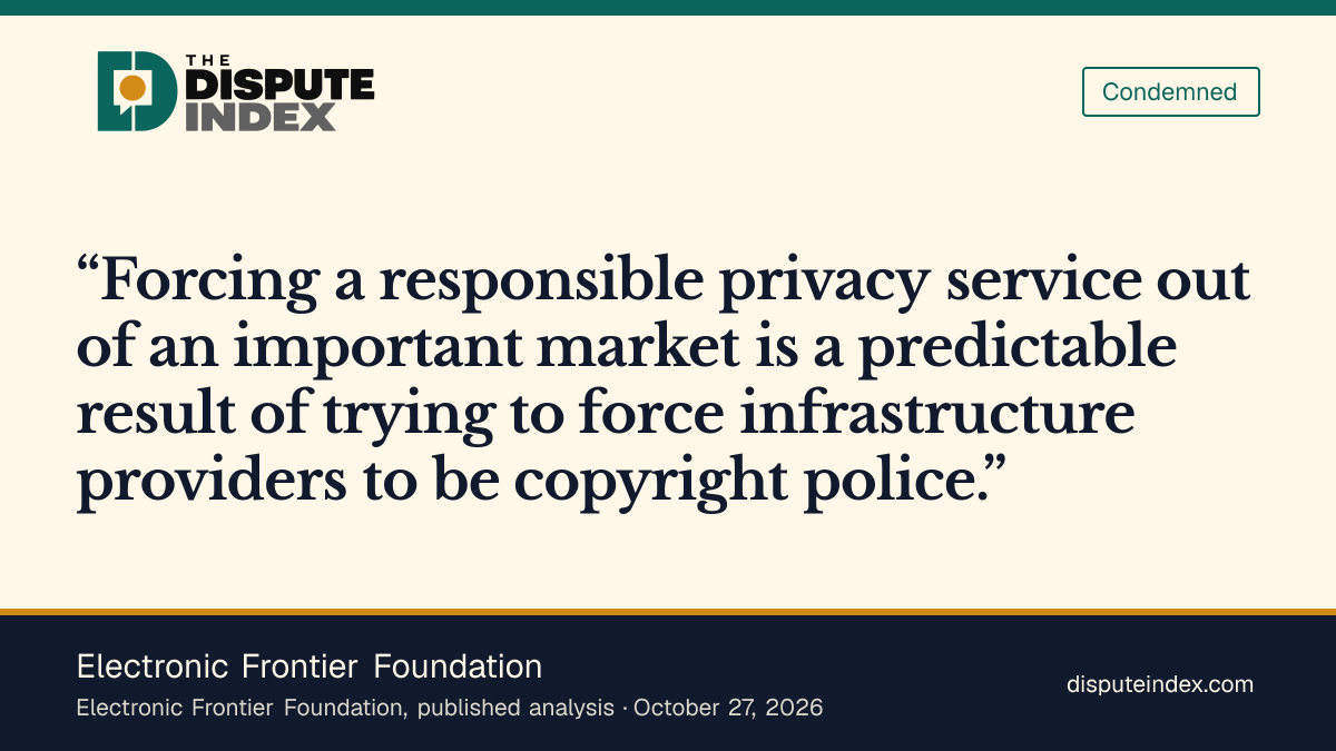 Quote card: Electronic Frontier Foundation, EFF criticizes forcing DNS services to police copyright