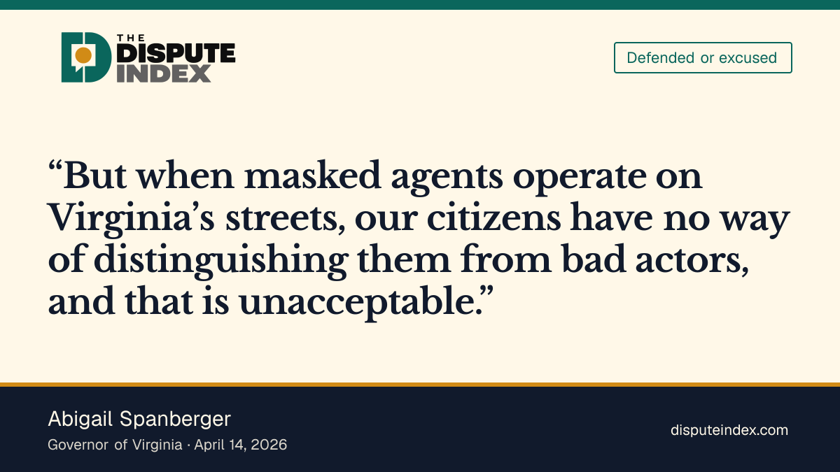 Quote card: Abigail Spanberger, Spanberger says masked agents cannot be distinguished from bad actors