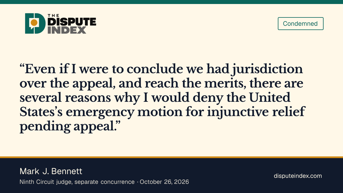 Quote card: Mark J. Bennett, Bennett would deny DOJ's request even if jurisdiction existed