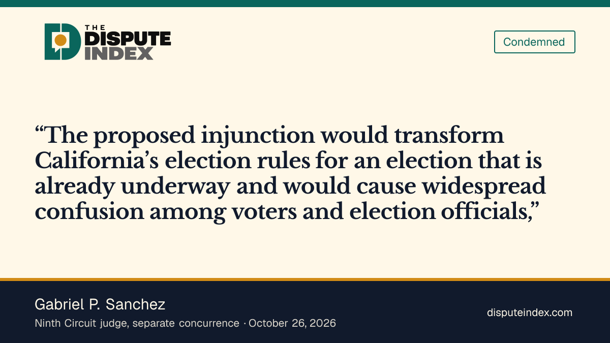Quote card: Gabriel P. Sanchez, Sanchez says the requested injunction would disrupt an election already underway