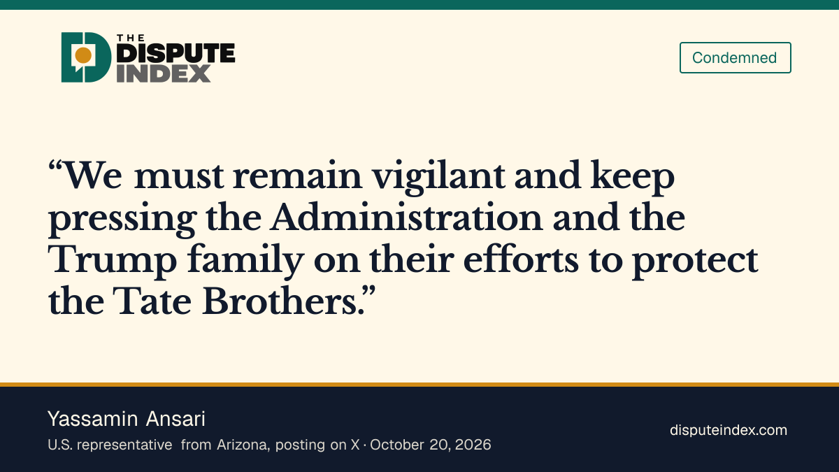 Quote card: Yassamin Ansari, Yassamin Ansari says the administration and the Trump family must be pressed over the Tate brothers