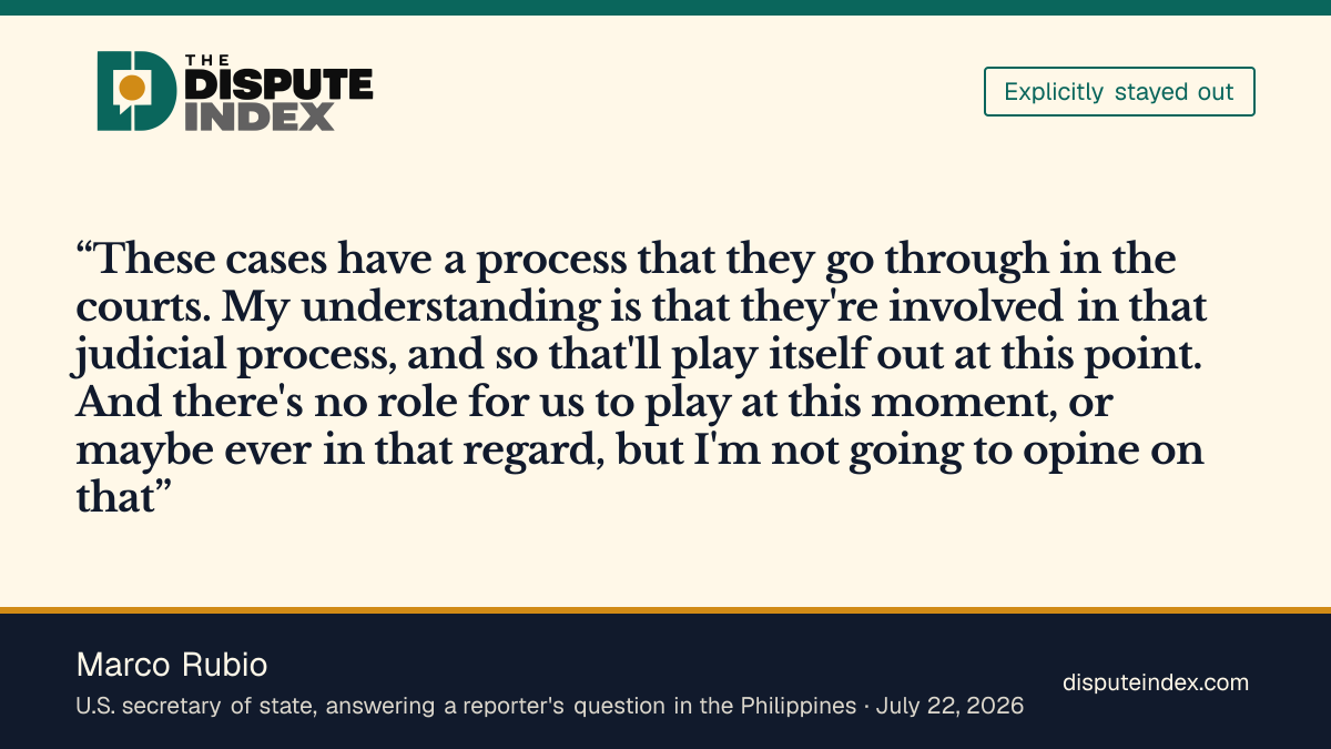 Quote card: Marco Rubio, Marco Rubio says there is "no role for us to play" in the Tate brothers' cases
