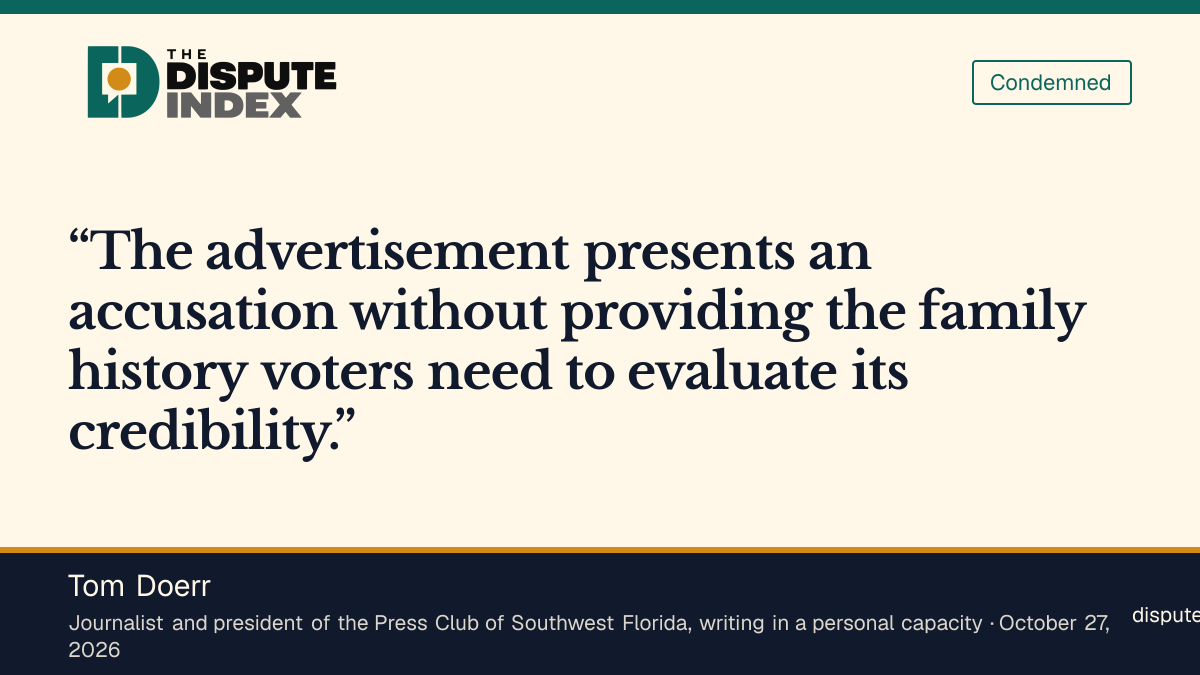 Quote card: Tom Doerr, Doerr criticizes the ad's missing family context