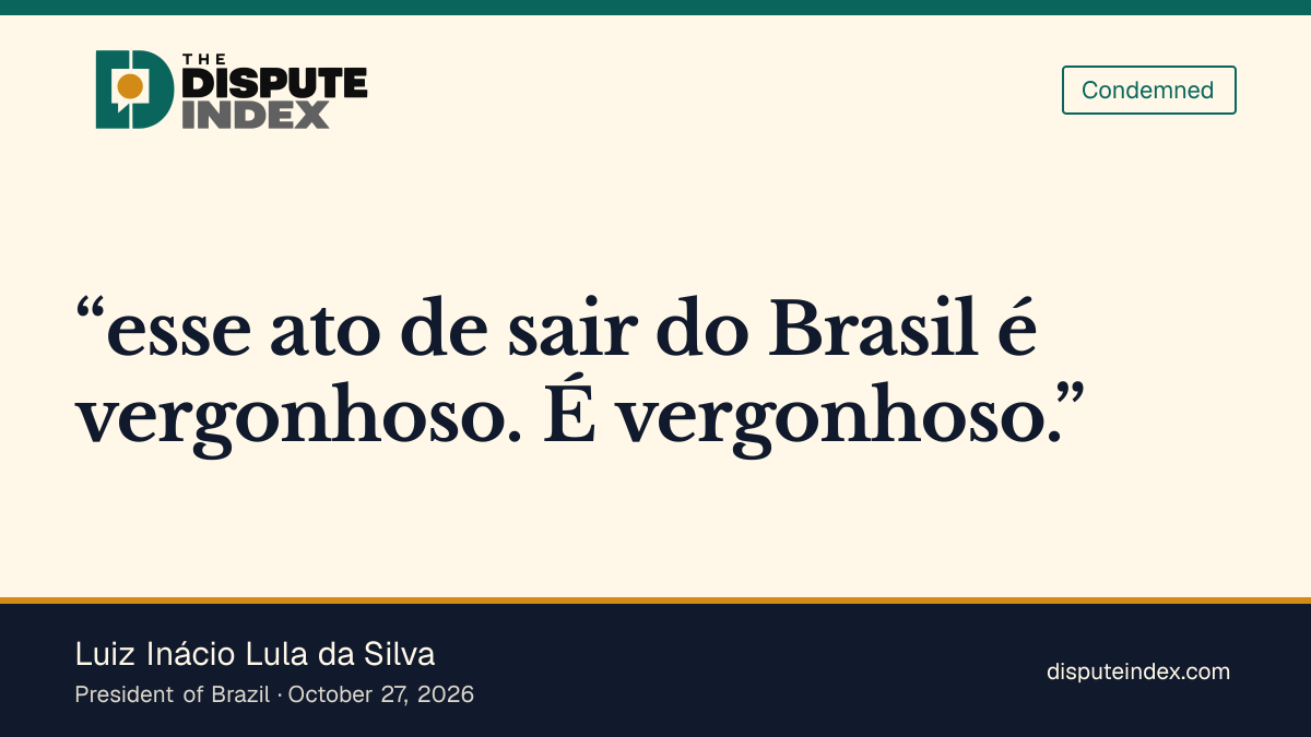 Quote card: Luiz Inácio Lula da Silva, Lula calls Flávio Bolsonaro's departure shameful