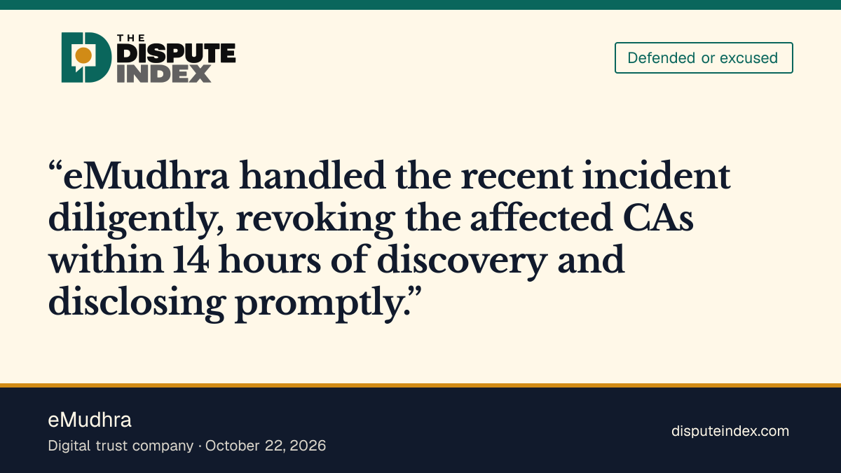 Quote card: eMudhra, eMudhra defends its response to the certificate incident