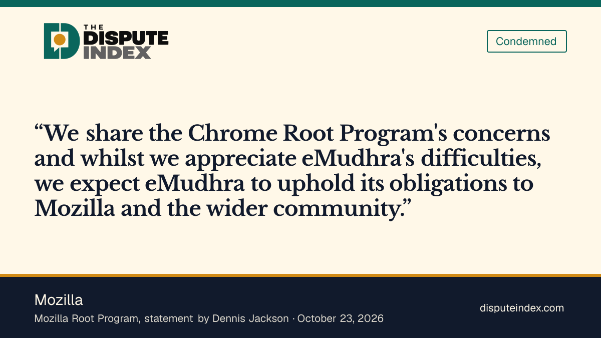 Quote card: Mozilla, Mozilla criticizes eMudhra's delayed answers
