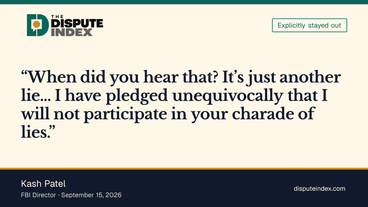 Quote card: Kash Patel, Kash Patel declines to pledge the FBI will not interfere in the elections