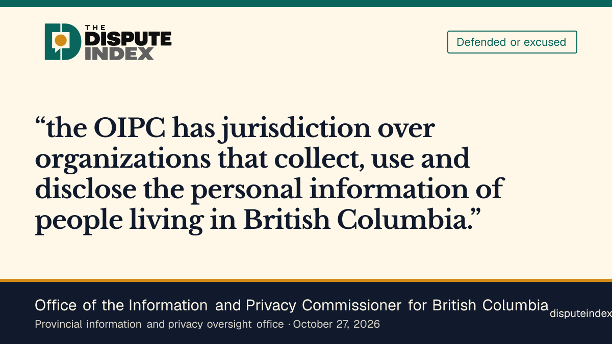 Quote card: Office of the Information and Privacy Commissioner for British Columbia, B.C. privacy commissioner's office cites its jurisdiction under provincial privacy law