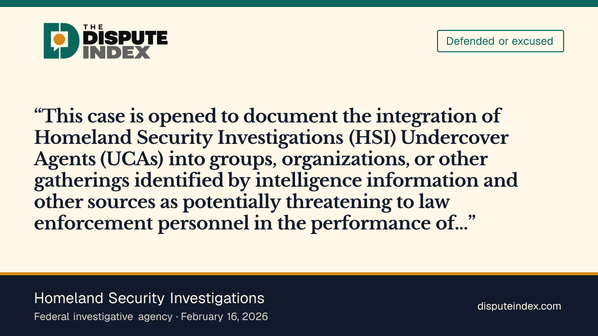 Quote card: Homeland Security Investigations, HSI describes a criminal-investigation purpose for undercover agents