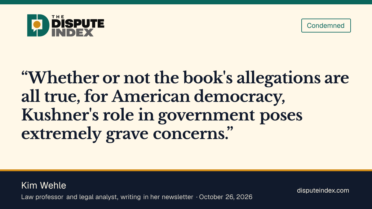 Quote card: Kim Wehle, Kim Wehle says Kushner's role in government poses extremely grave concerns