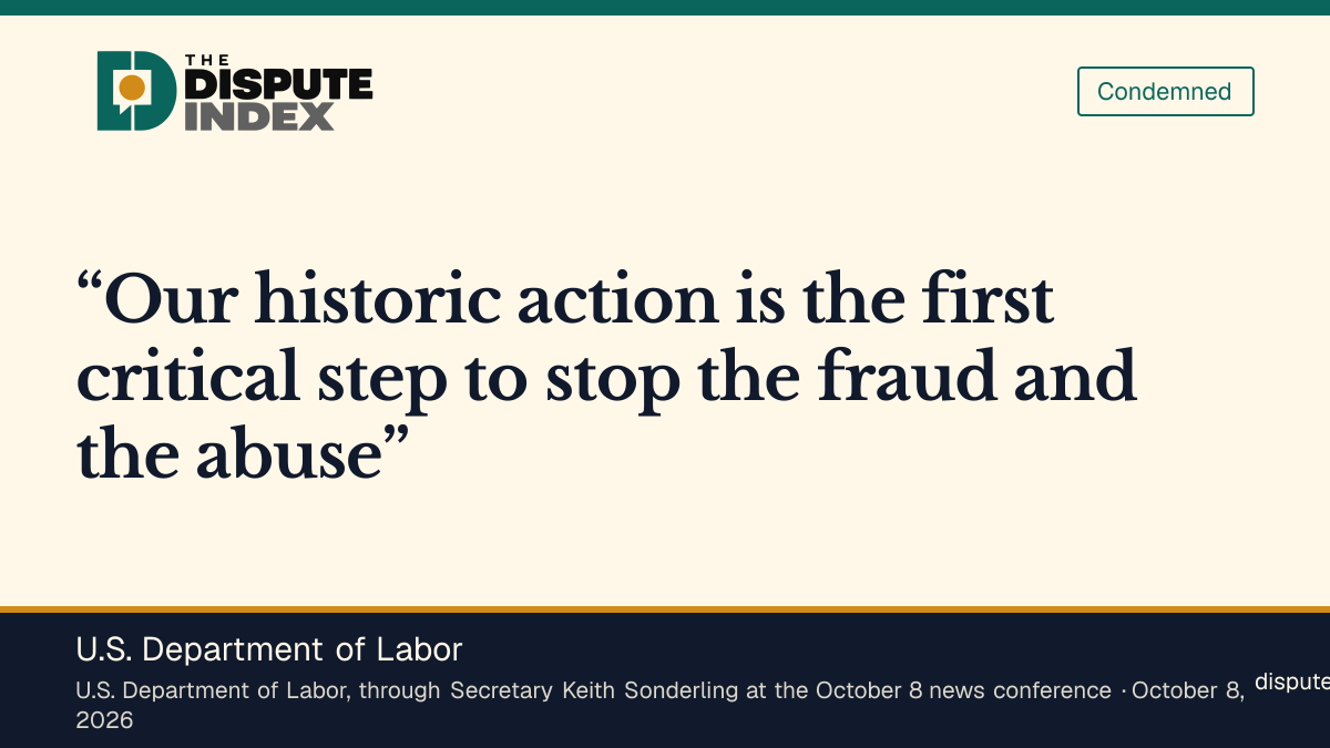 Quote card: U.S. Department of Labor, Labor Department describes its action as a step against visa-program abuse