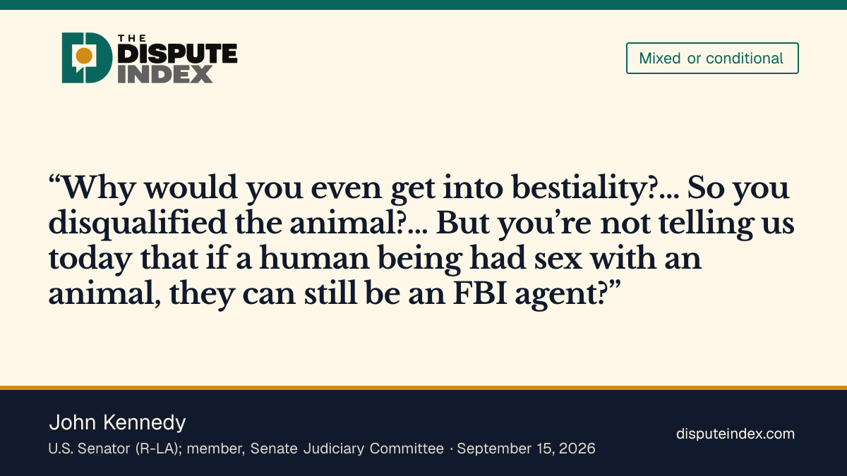 Quote card: John Kennedy, John Kennedy presses Patel on the FBI hiring-standards change