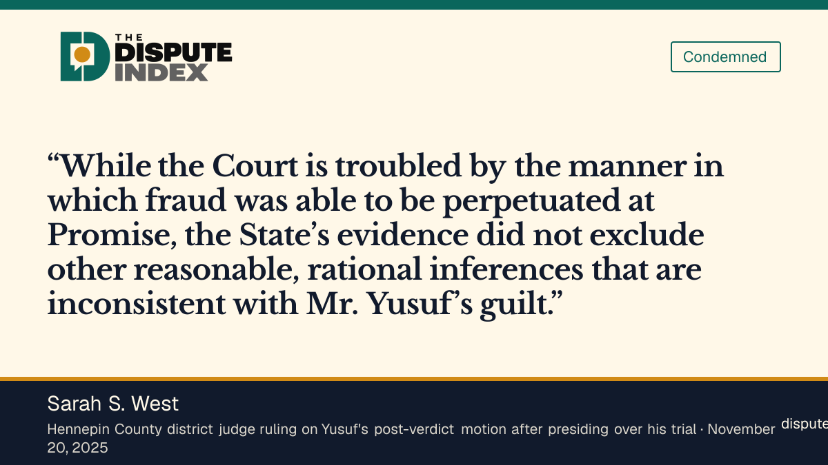 Quote card: Sarah S. West, Judge West sets aside the verdicts, citing a reasonable inference that Yusuf's brother acted without his knowledge