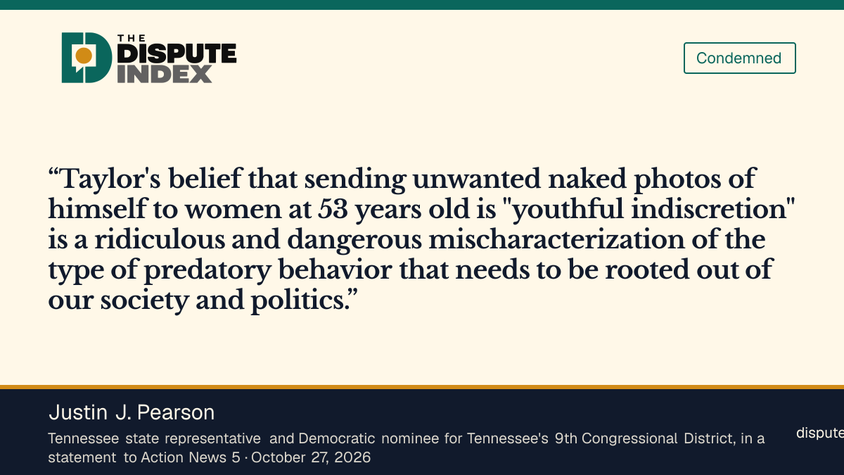Quote card: Justin J. Pearson, Pearson calls Taylor's 'youthful indiscretion' description a dangerous mischaracterization