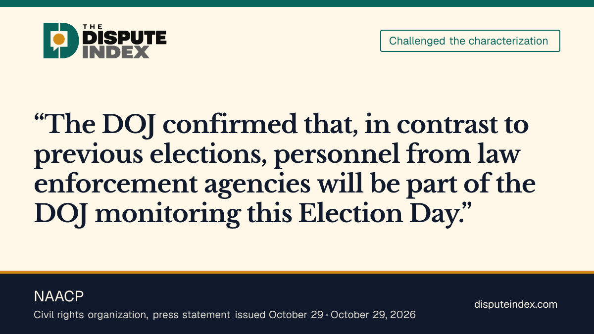 Quote card: NAACP, NAACP says DOJ's declaration shows law enforcement staff will be monitors this year