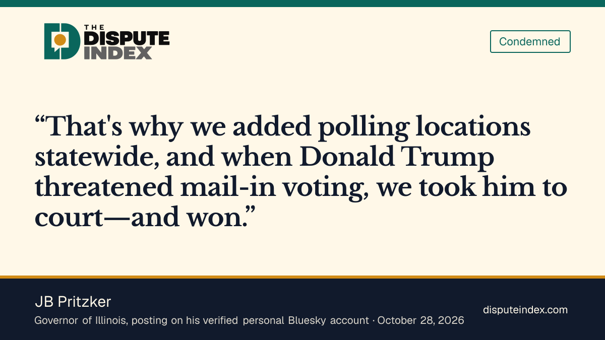 Quote card: JB Pritzker, Pritzker says Illinois sued over Trump's mail-voting threat and won