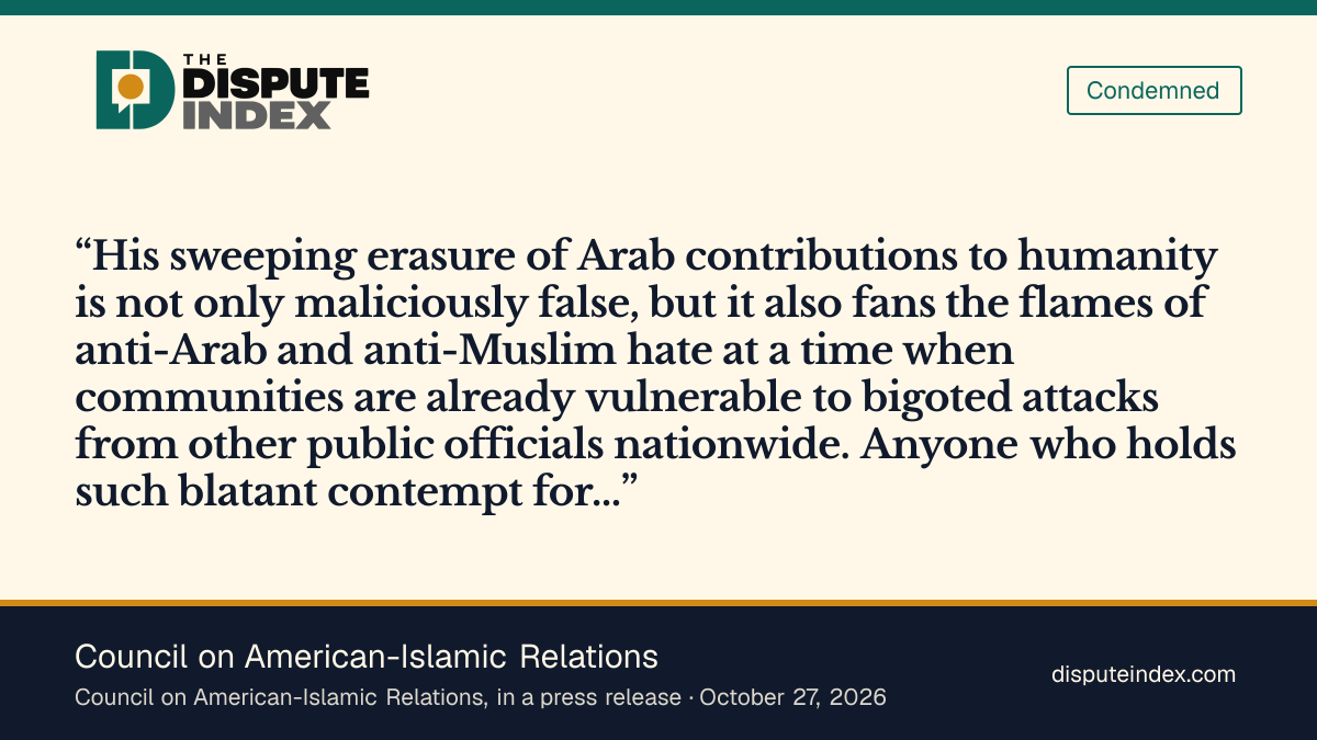 Quote card: Council on American-Islamic Relations, CAIR says Kennedy's remarks erase Arab contributions to humanity and fan anti-Arab and anti-Muslim hate