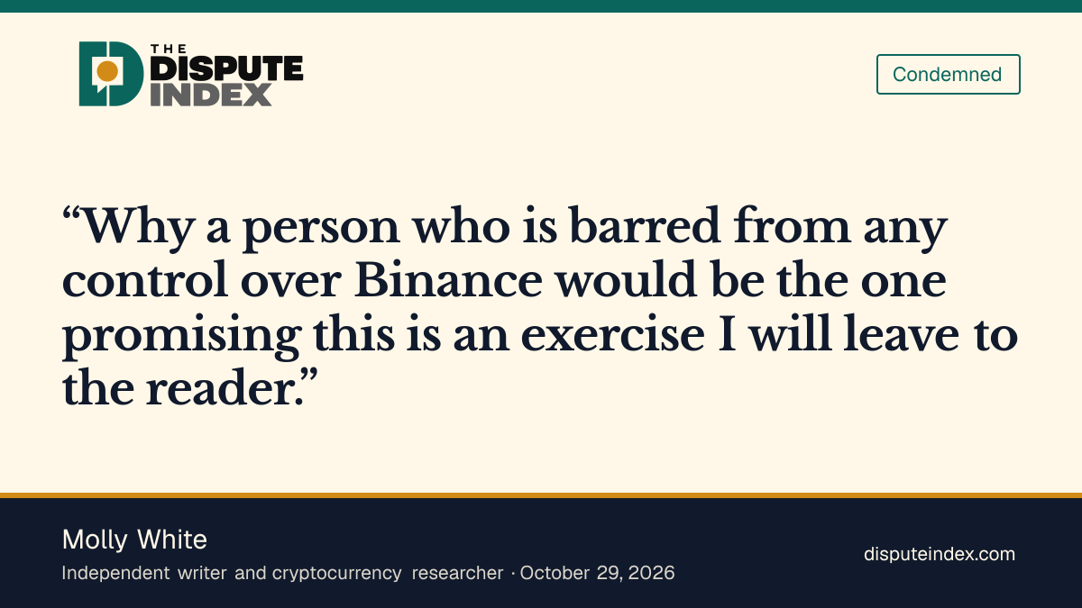 Quote card: Molly White, Molly White questions Zhao's authority to give coverage assurances