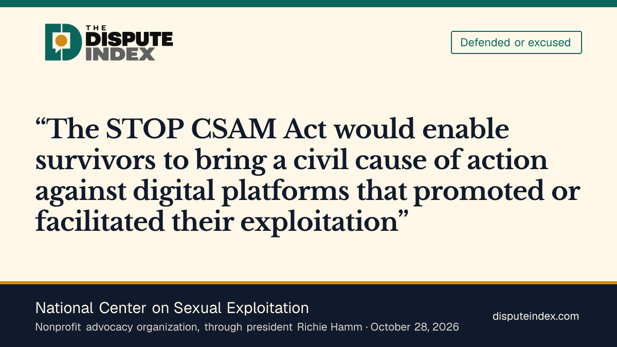 Quote card: National Center on Sexual Exploitation, NCOSE supports STOP CSAM civil remedies for survivors