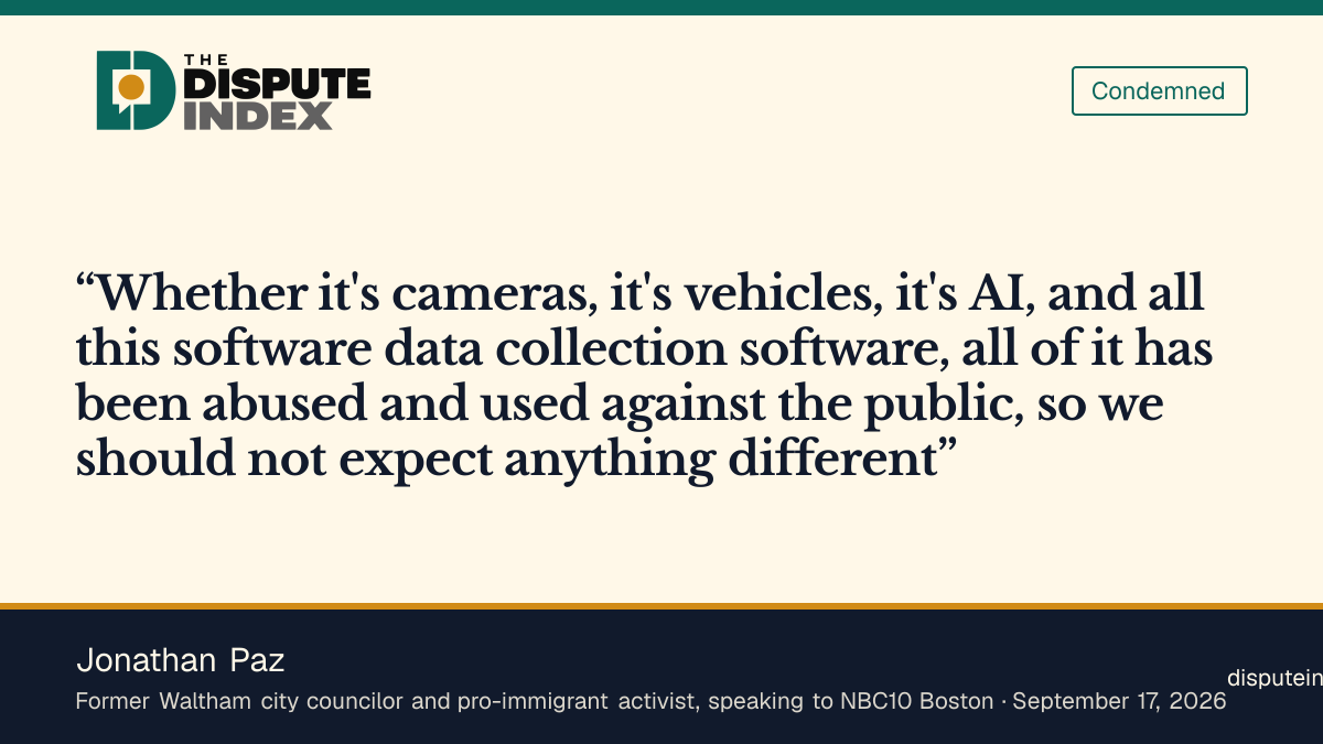 Quote card: Jonathan Paz, Jonathan Paz says cameras, vehicles and AI have all been used against the public and warns against expecting ICE's robots to be different