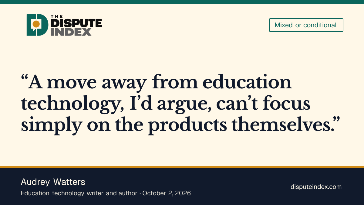 Quote card: Audrey Watters, Watters says moving away from school AI needs an educational vision