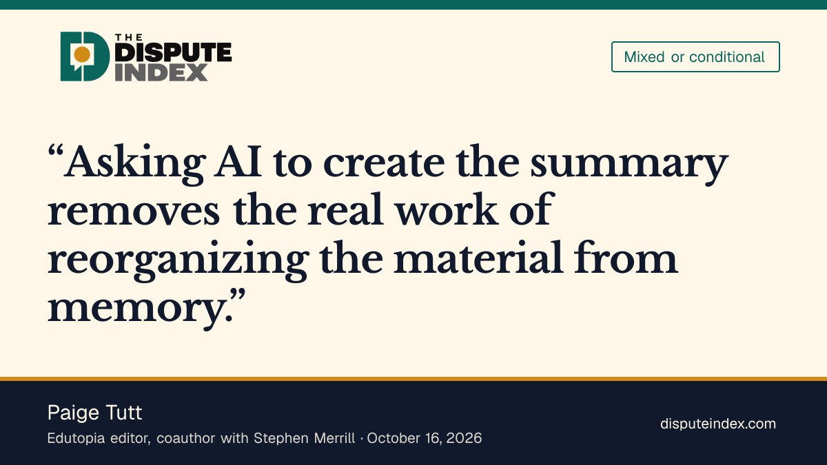 Quote card: Paige Tutt, Tutt and Merrill argue for limits on AI that replaces student practice