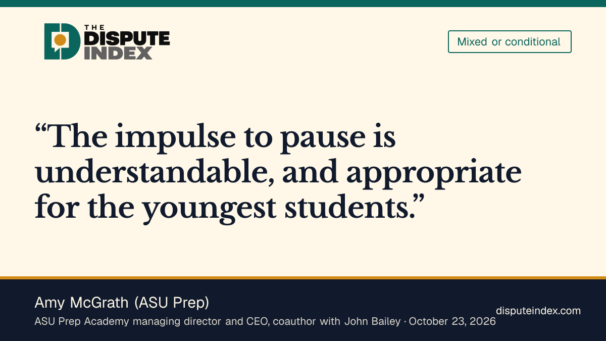 Quote card: Amy McGrath (ASU Prep), McGrath and Bailey accept younger-child pauses but support controlled pilots