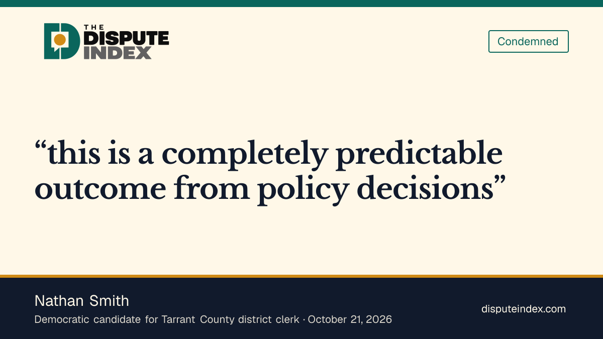 Quote card: Nathan Smith, Smith criticizes Tarrant polling-site reductions