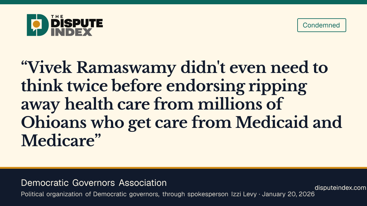 Quote card: Democratic Governors Association, Democratic Governors Association says Ramaswamy endorsed ripping away health care from millions of Ohioans
