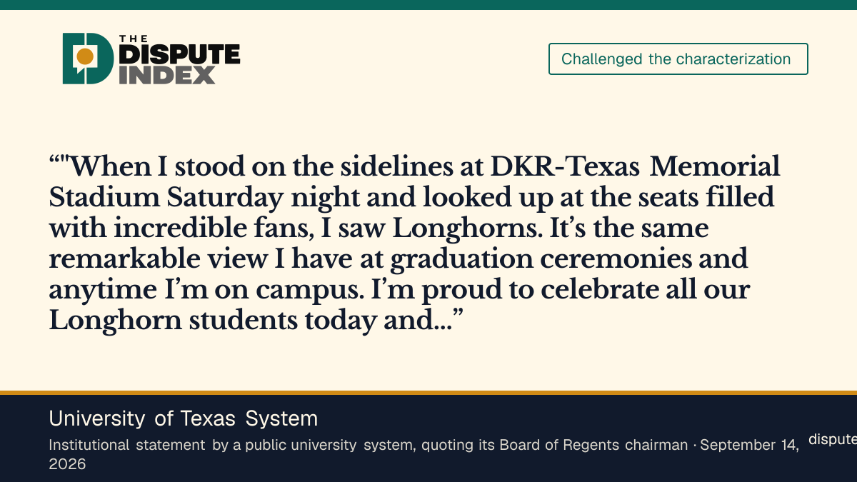Quote card: University of Texas System, University of Texas System says the chairman saw Longhorns in the stadium crowd