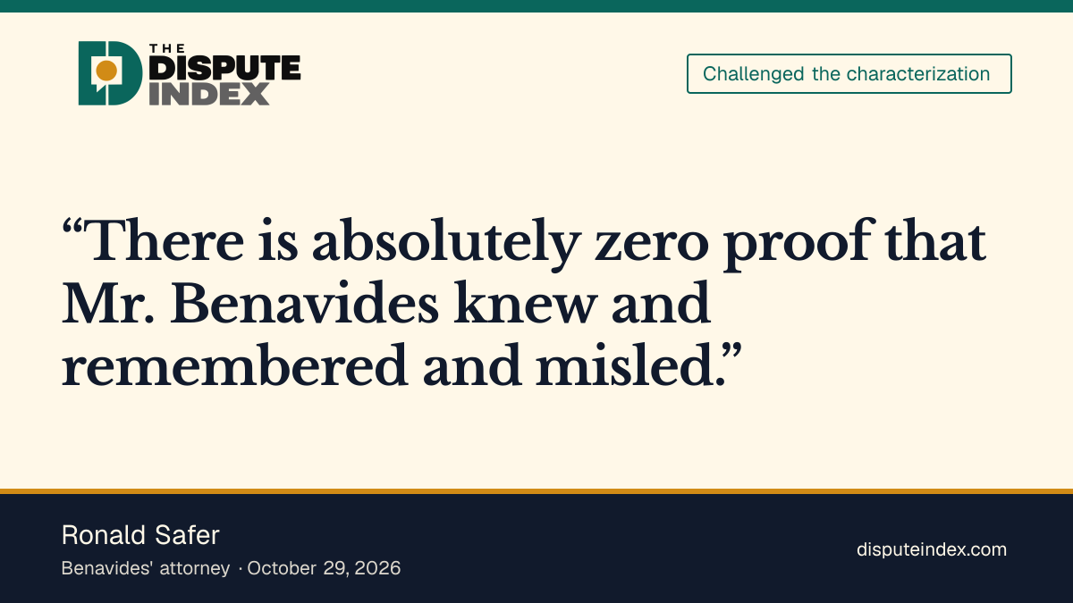 Quote card: Ronald Safer, Safer disputes evidence of intentional deception