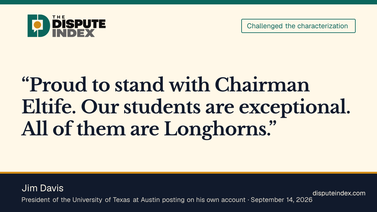 Quote card: Jim Davis, UT Austin president Jim Davis says all of the university's students are Longhorns