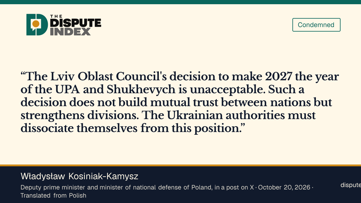 Quote card: Władysław Kosiniak-Kamysz, Kosiniak-Kamysz calls the Lviv Oblast Council's decision unacceptable and says Ukraine's authorities must distance themselves from it